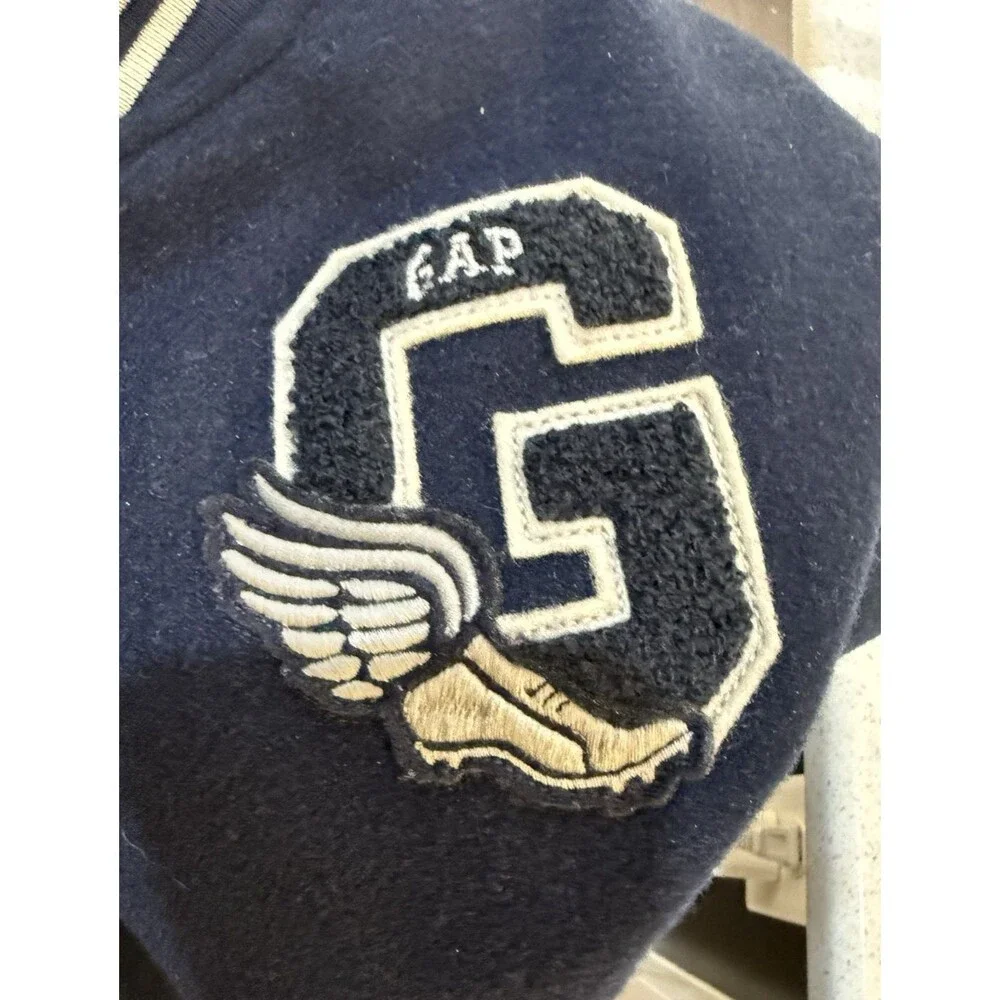 Gap Kids Varsity Bomber Letter Jacket Navy Blue Sleeves Sz Small Lined Athletic